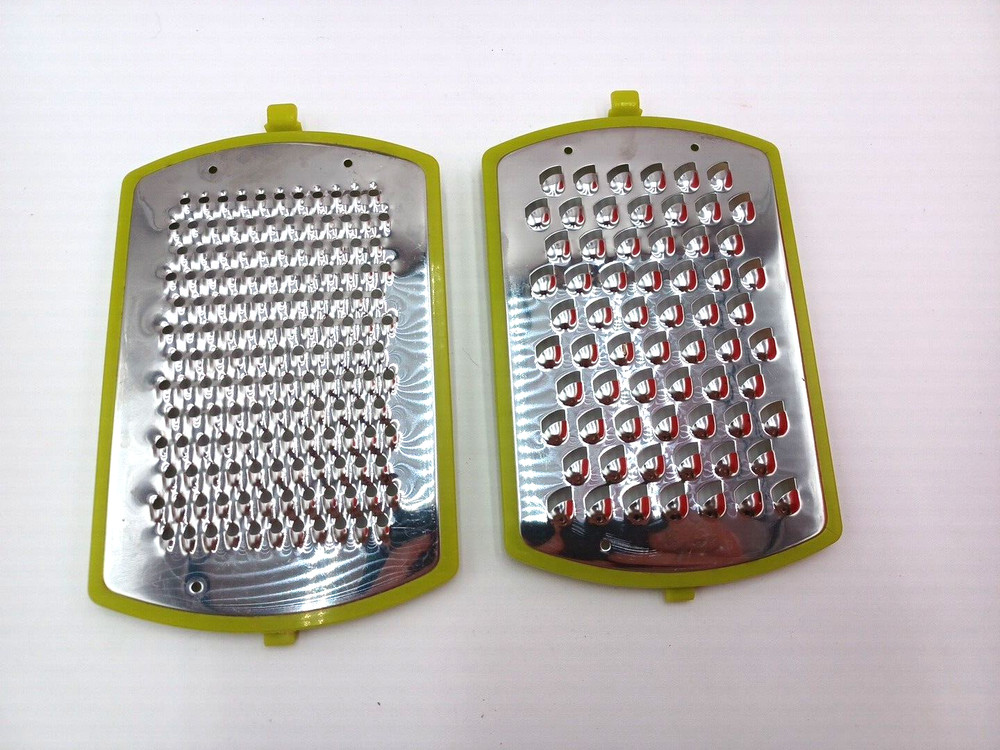 Green White Handheld Cheese Grater with 2 Interchangeable Blades Container