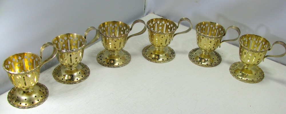 Great Set of 6 Mauser Rococo Sterling Silver Open Work Chocolate Cup Frames
