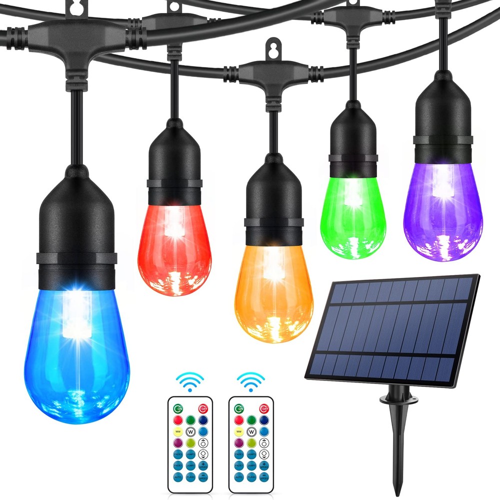 Solar String Lights 48FT 15+3 LED Bulbs Dimmable Waterproof Multicolor WENFENG