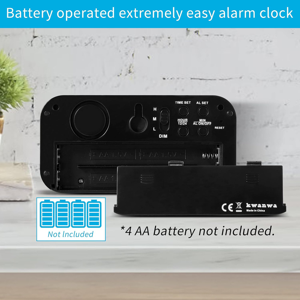 Alarm Clock, Digital Clock, Constantly 1.2'' LED Blue Digits Display, Battery Po