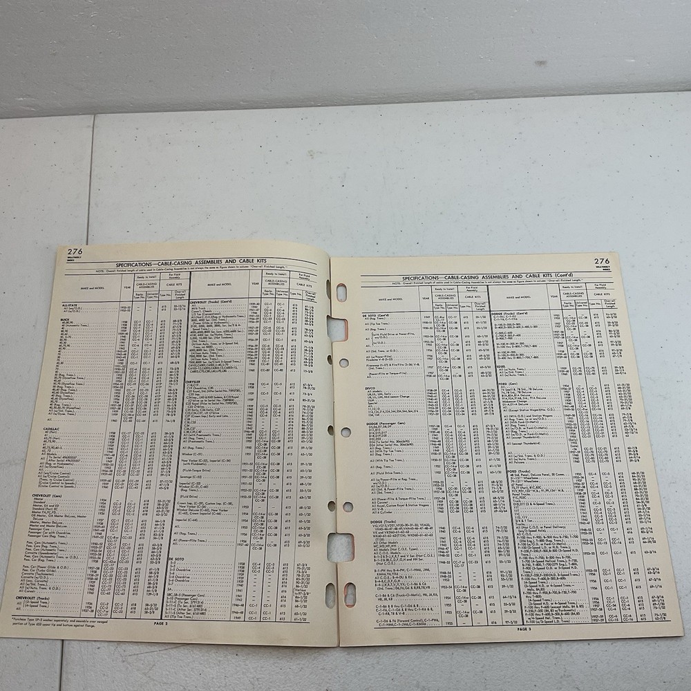 1960 AC Factory Assemblies & Universal Cable Specification Chart & Catalog 276