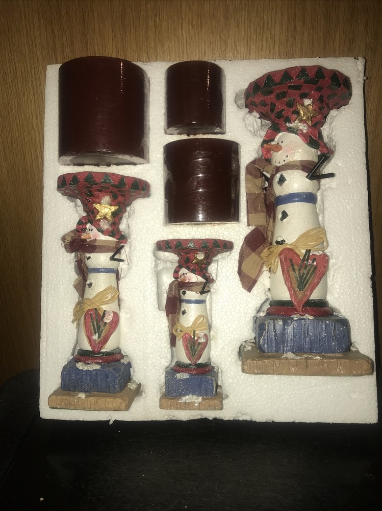 3 Snowman candle pillars w/ candles