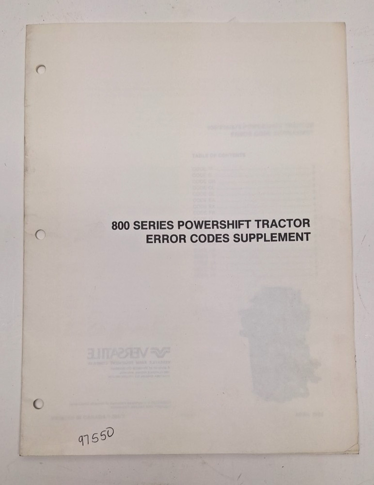 USED VERSATILE 800 SERES POWER SHIFT TRACTOR ERROR CODES SUPPLEMENT 97550