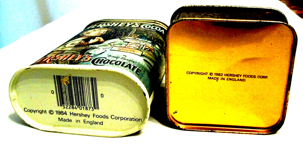 2 Hershey's Tin Storage Container Cocoa Bitter Chocolate 1982 - 1984 England