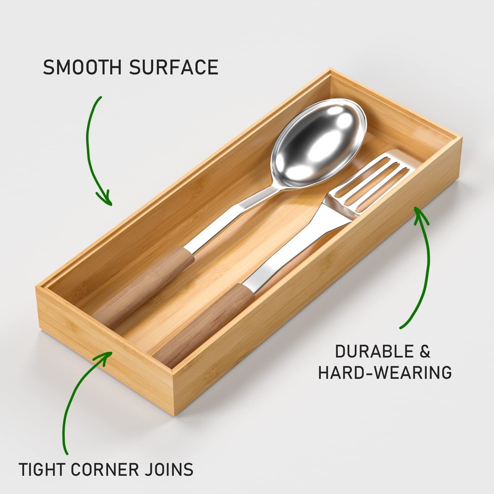 Bamboo Drawer Organizer, Stackable Utensil Organizer for Kitchen, Bamboo Stor...