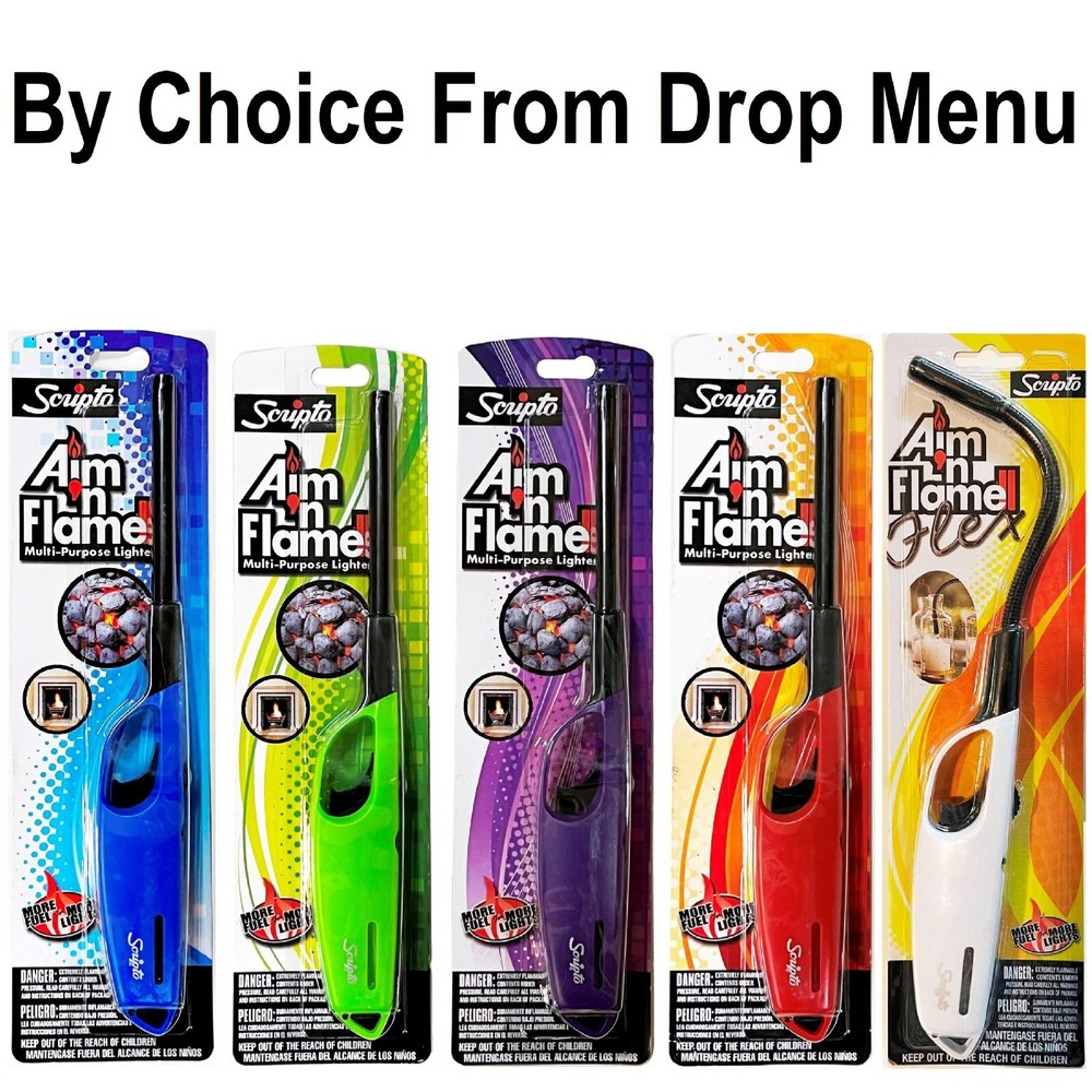 Scripto Multi Purpose, BBQ, Camping, Durable Aim'n Flame II Lighter Assort Color