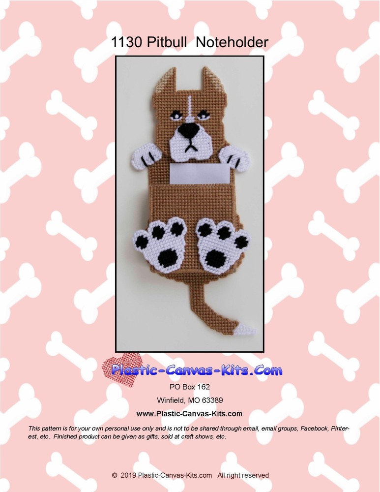 Pitbull Magnetic Note Holder- Plastic Canvas Pattern or Kit