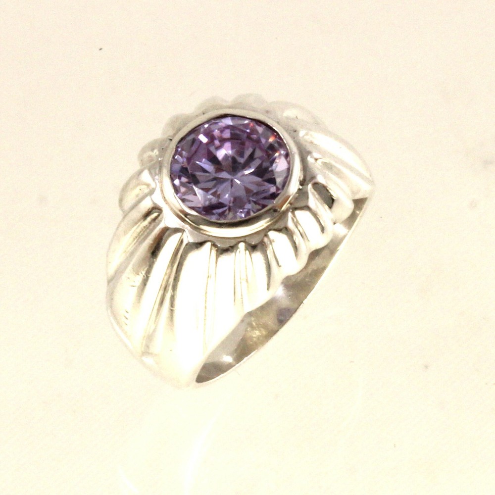Solid Sterling Silver .925 Classic Round-Cut Amethyst Solitaire Ring TPJ