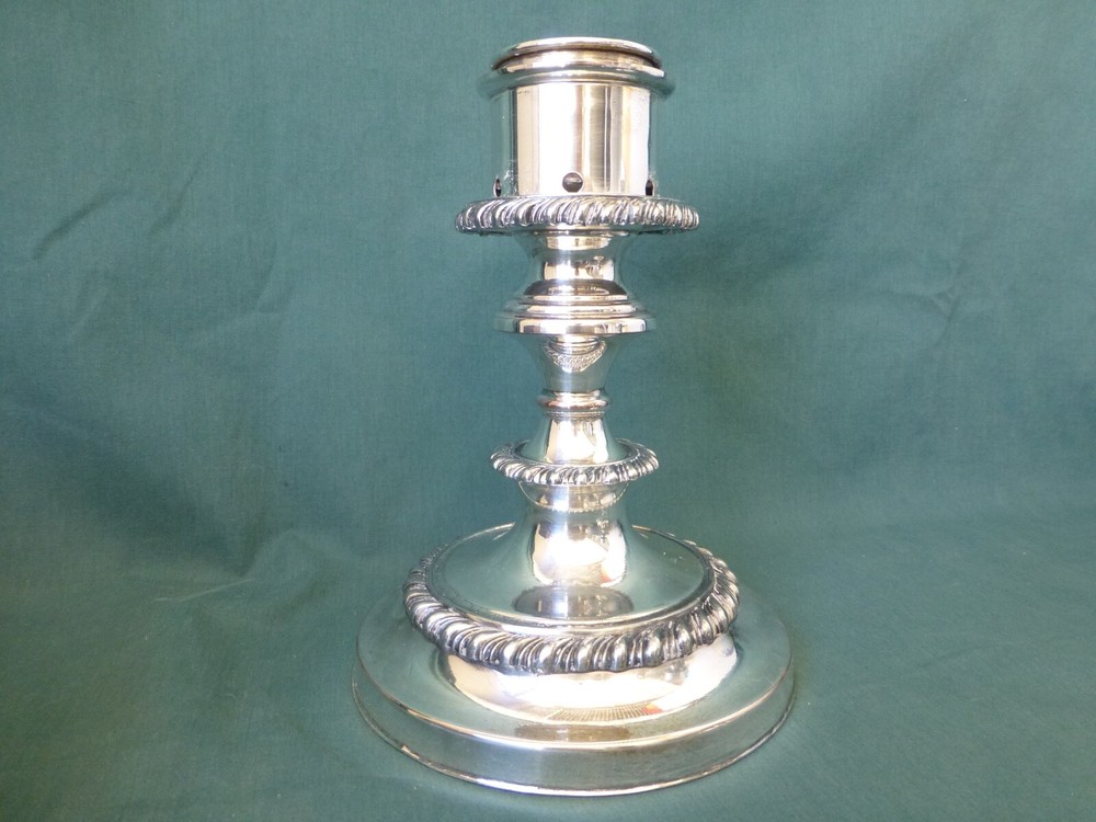 Two Antique Silver on Copper Candle Holders