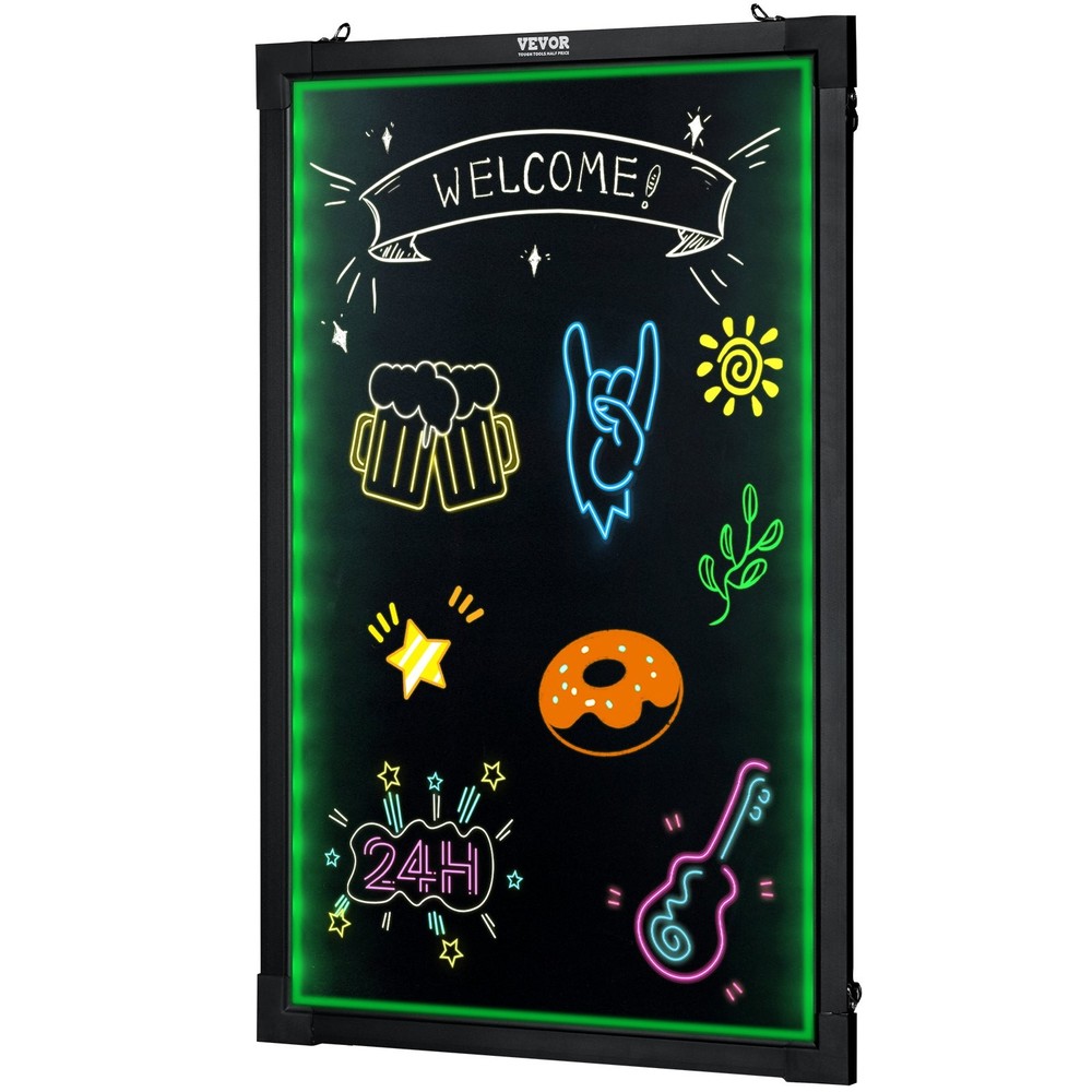 LED Message Writing Board,24"x16" Illuminated Erasable Lighted Chalkboard,Neon