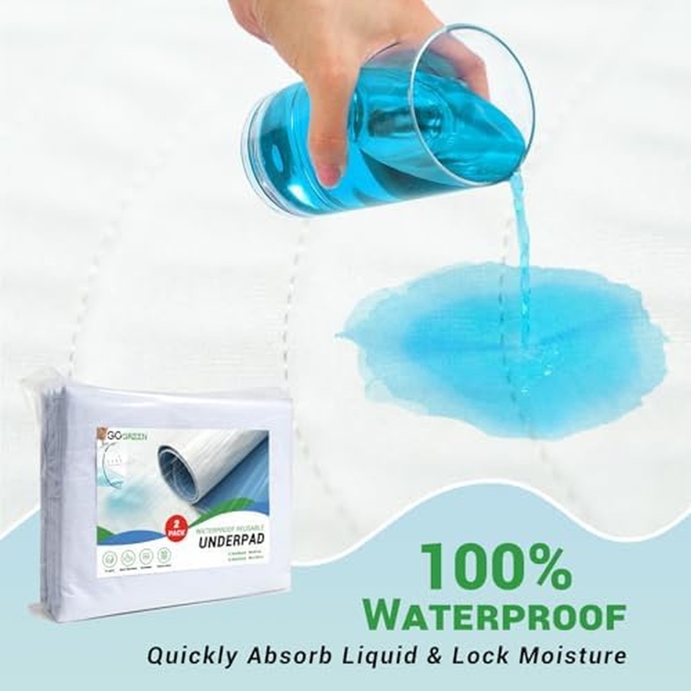 Gogreen Waterproof Reusable Underpads, 4-Layer Heavy Absorbency & Quilted Was...