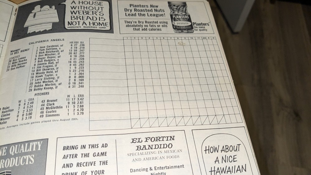1967 California Angels Scorebook Program vs Baltimore Orioles