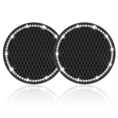 JUSTTOP Car Cup Holder Coaster, Insert 2 Pack Bling coaster(2 pack) 2pcs-black