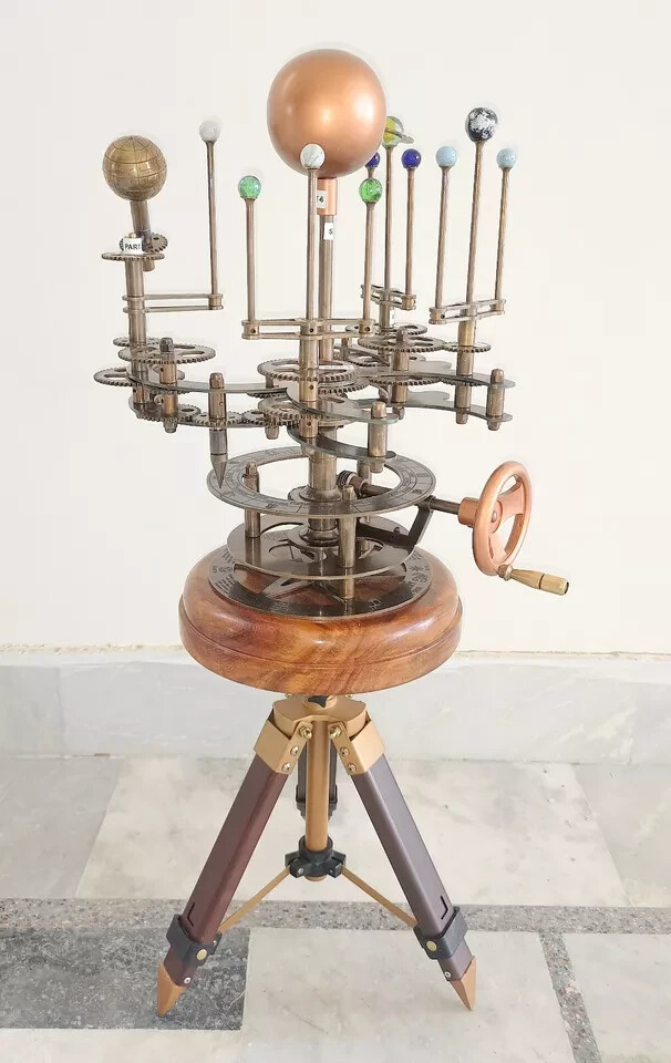 Solar System Celestial Model Fully Functional Antique Look Orrery Saturn Tripod