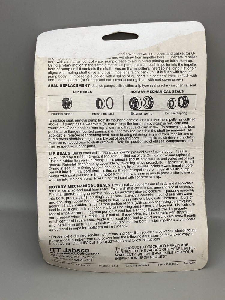 Jabsco 17956-0001 Impeller NOS