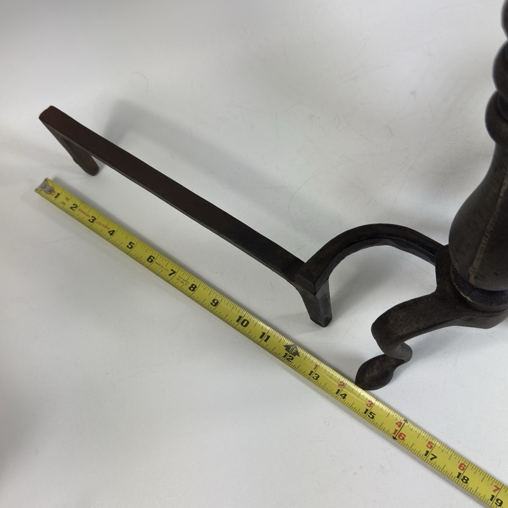 Vintage Brass & Iron Fireplace Andirons Firedogs Pair Traditional Hearth