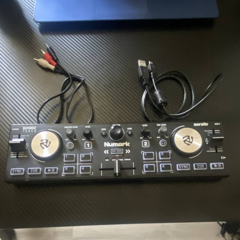 Numark DJ2GO2 Touch 2-Deck Tabletop DJ Controller, USB, 8 Pads, Black