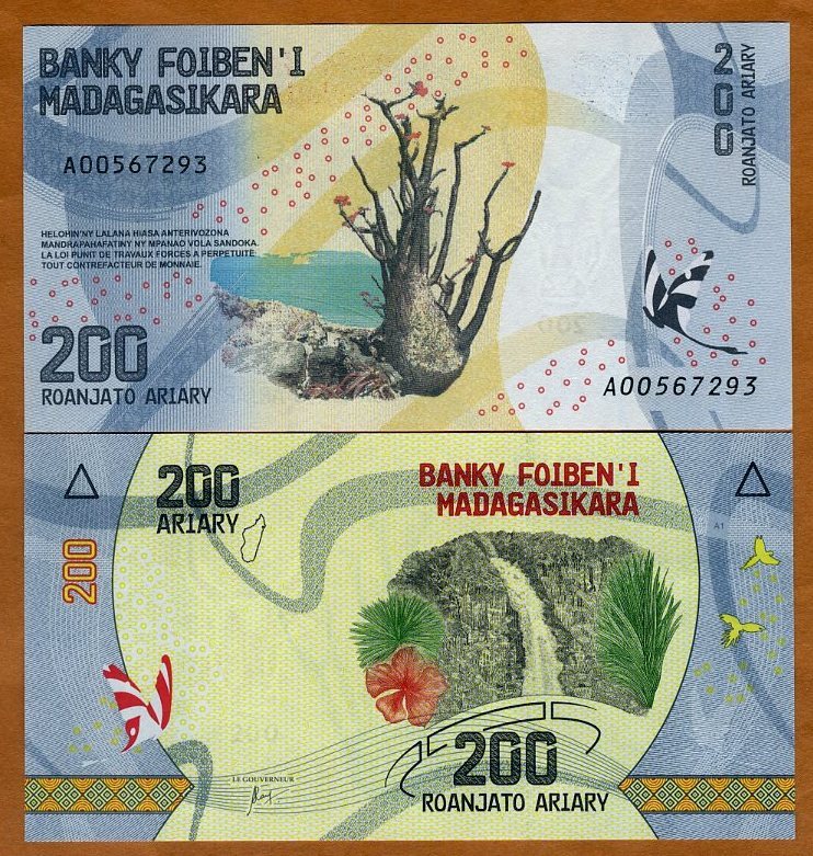 Madagascar, 200 Ariary, 2017 P-98 UNC Completely Redesigned, Waterfall