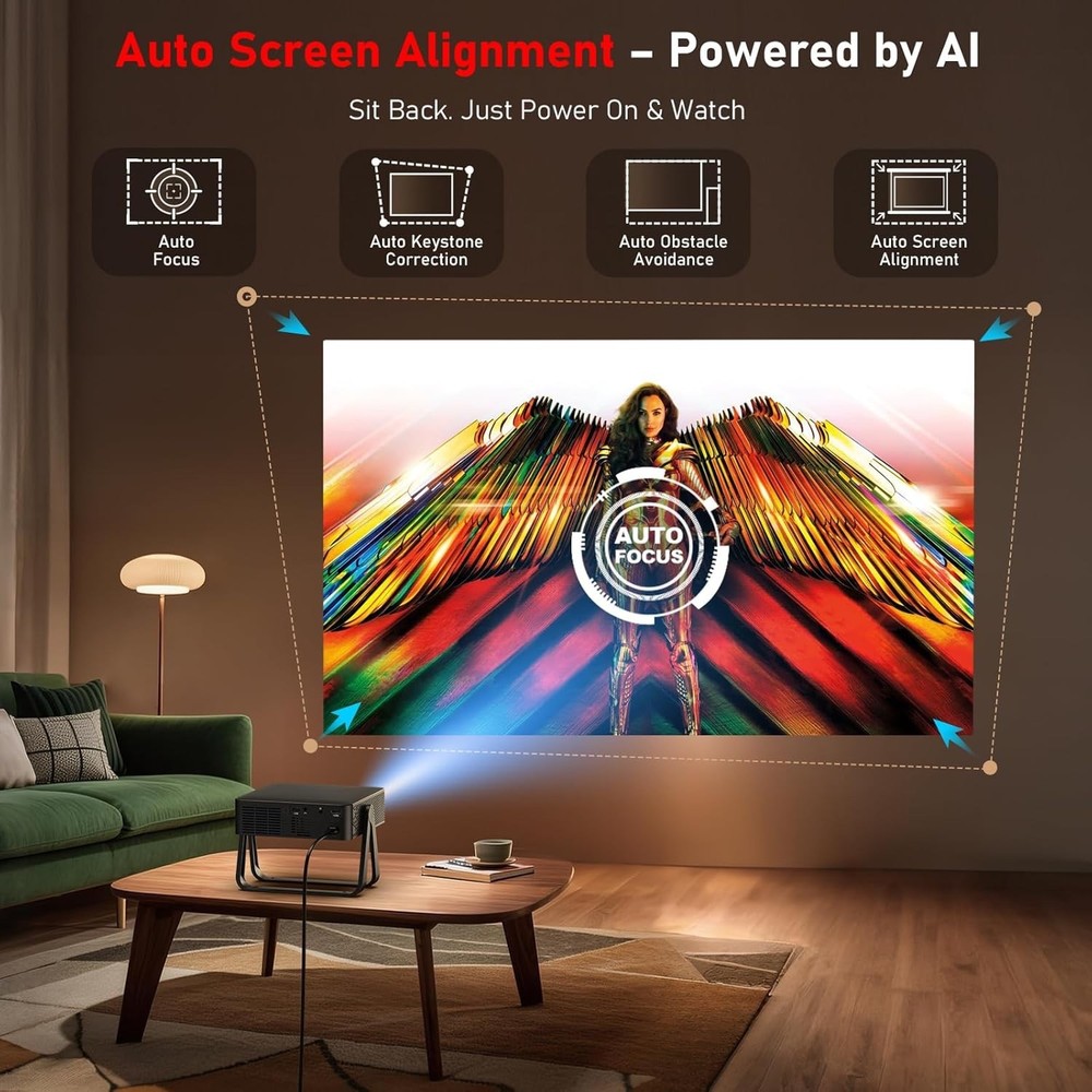 Ultra-Thin Netflix Licensed | AI Auto Focus Smart Mini Projector WiFi Bluetooth