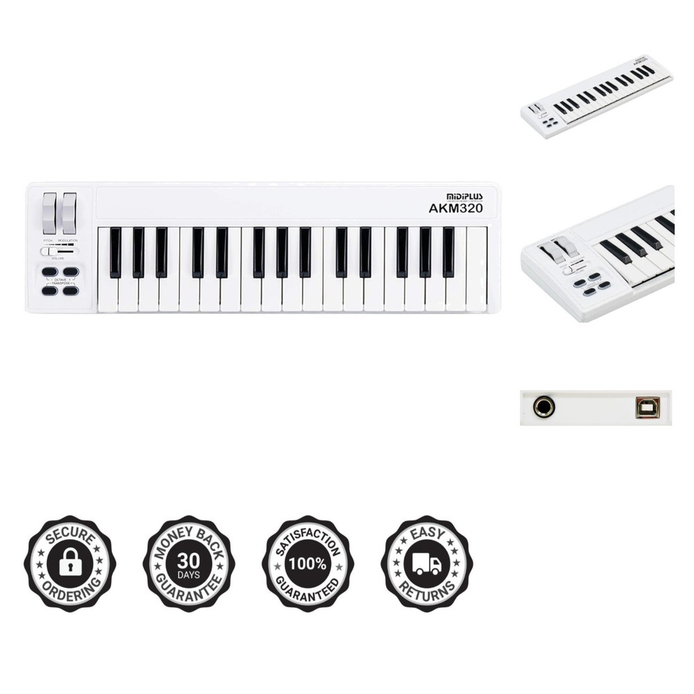 Compact 32-Key MIDI Keyboard Controller with Pitch & Modulation Wheels - White
