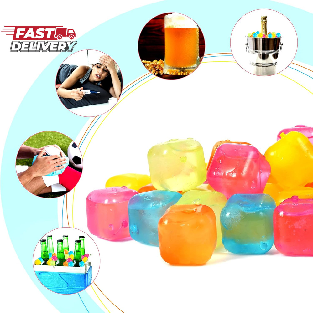 Reusable Ice Cube Plastic Ice Cubes 25 Pack Colorful Refreezable Icecubes for Dr