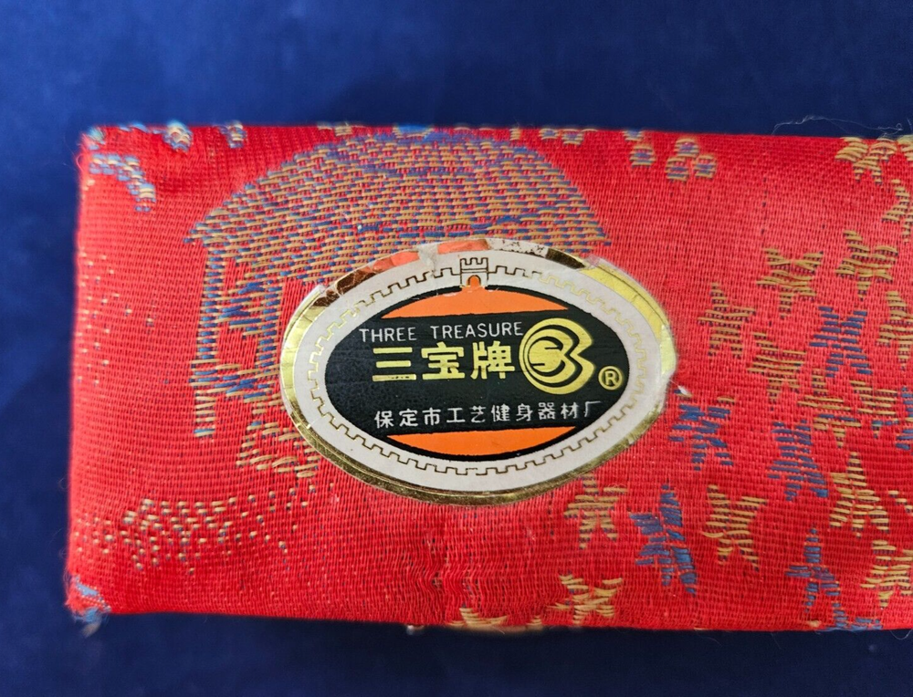 Vintage Chinese Baoding Balls Original Box & Sticker, Chimes, Blue w Panda Bears