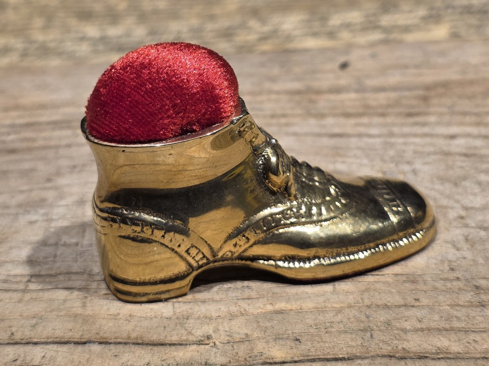 3" Miniature Brass Boot Pin Cushion
