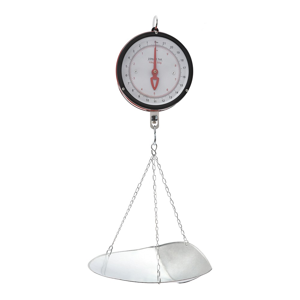 Double-Sided Dial Mechanical Hanging Scale with Scoop/Chain for Kitchen 22LBS