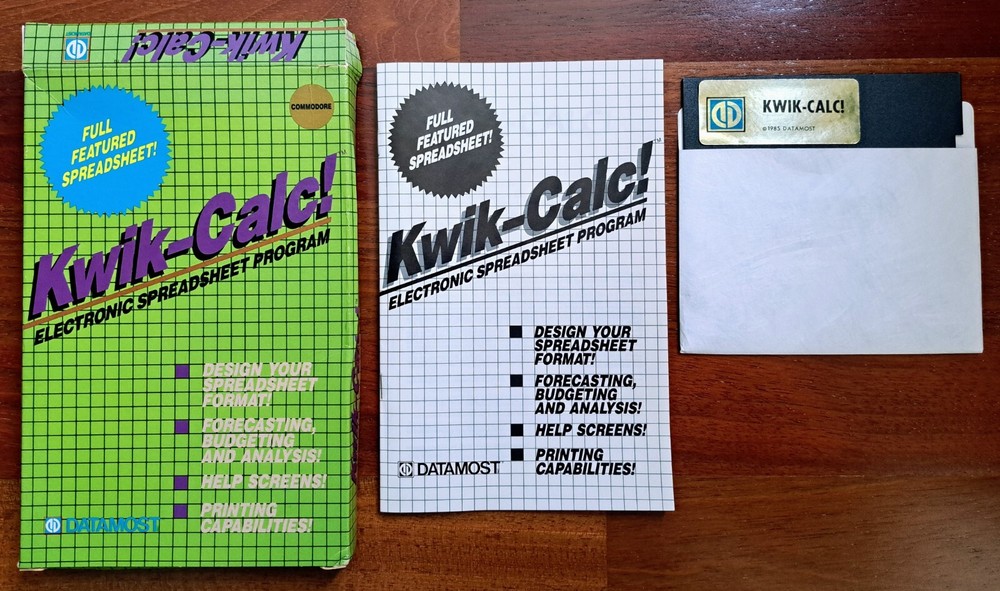 Kwik-Calc!, Datamost, Commodore, 1985, Diskette, Vintage Spreadsheet Software