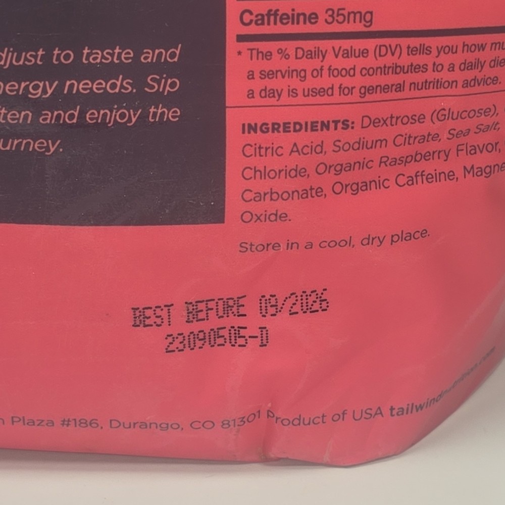 Tailwind Endurance Fuel Raspberry Caffeinated Hydration Powder Sealed