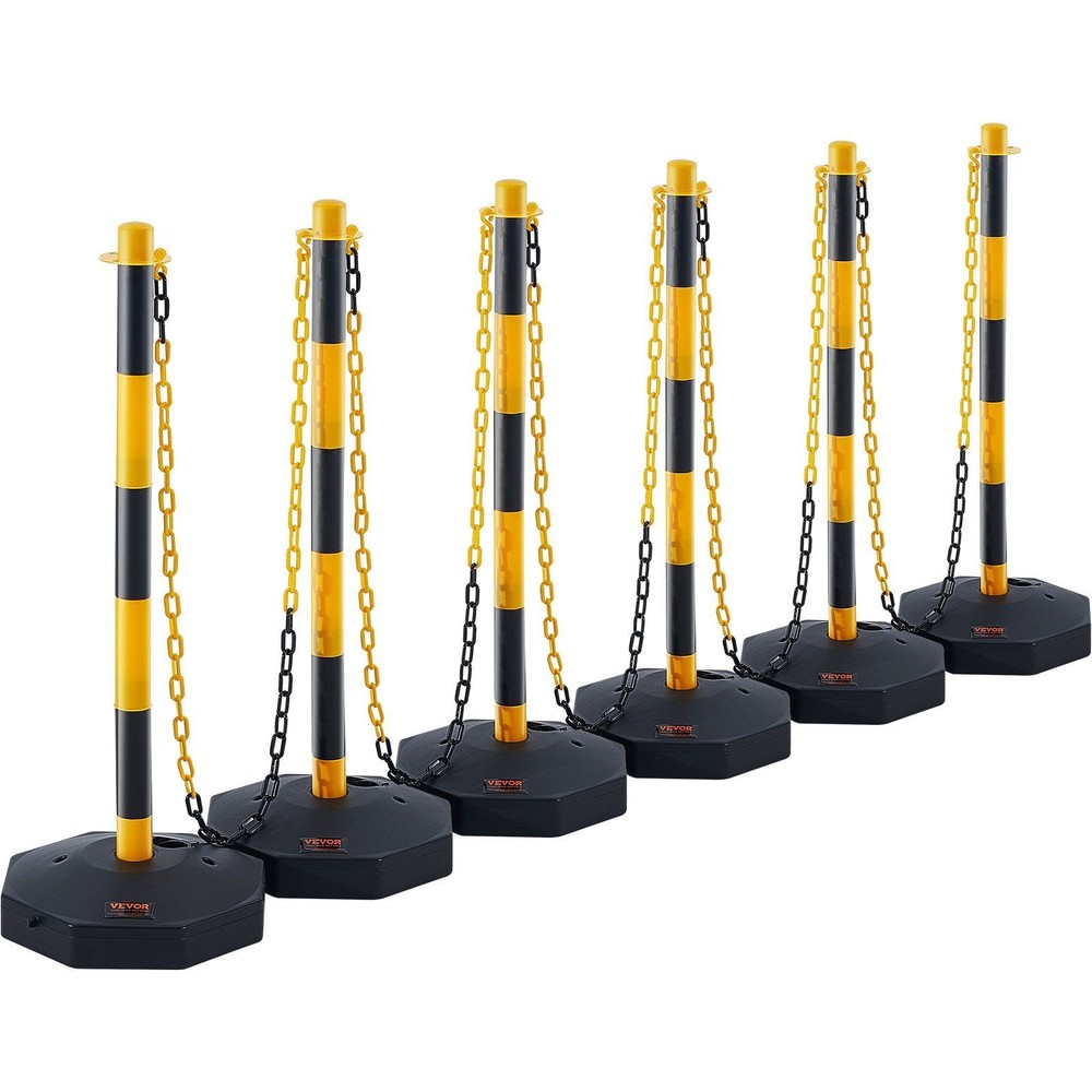 8FT 6-Pack Adjustable Traffic Delineator Posts with Fillable Base & Chain