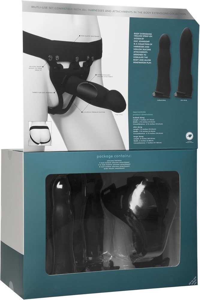 Doc Johnson Body Extensions Hollow Dildos  StrapOn Harness  4 piece set