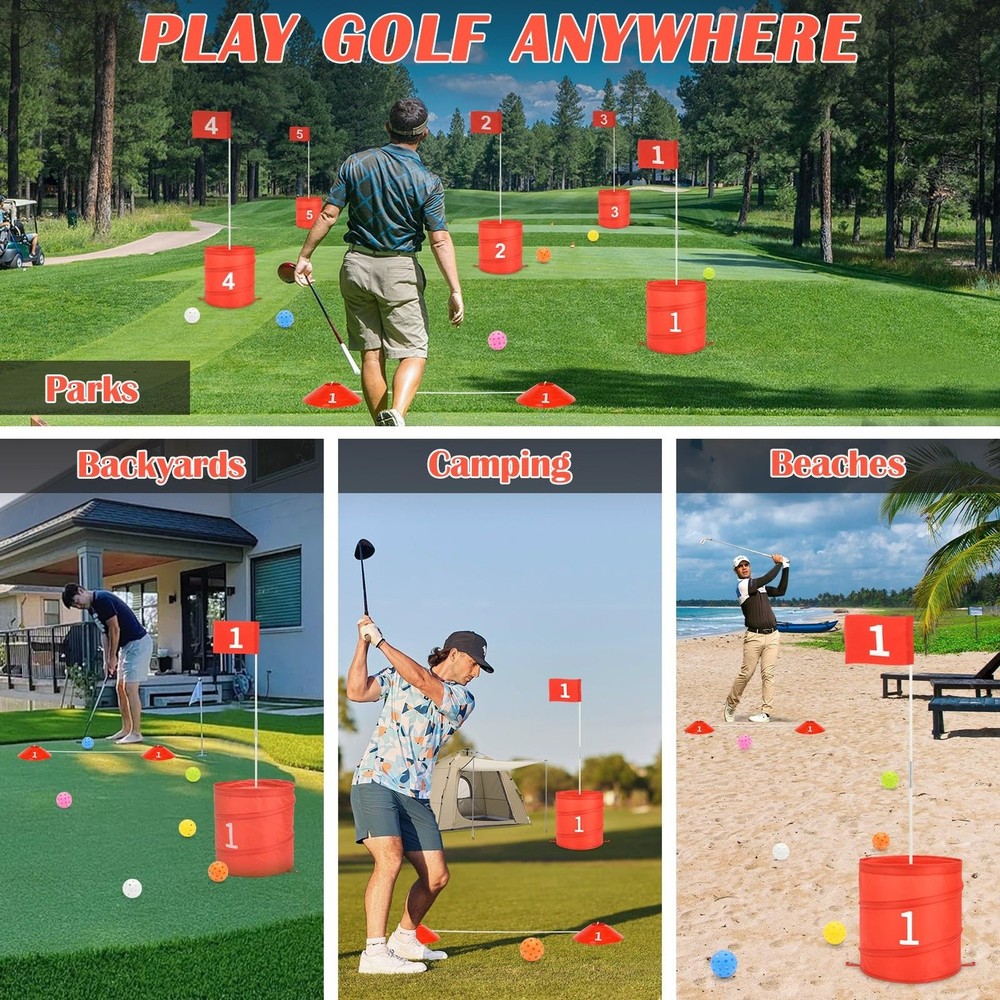 deAO 6 Hole Portable Backyard Golf Game Red
