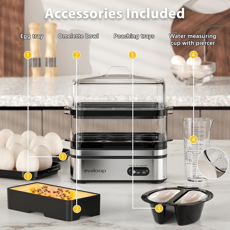 Multi-functional Egg Cooker Rapid Boiled Steamer Easy Clean Kitchen Appliance US