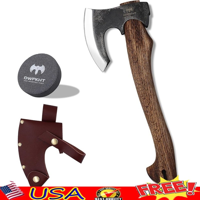 Multipurpose Camping Hatchet Durable Beech Wood Handle Sharp Axe W/ Sheath New
