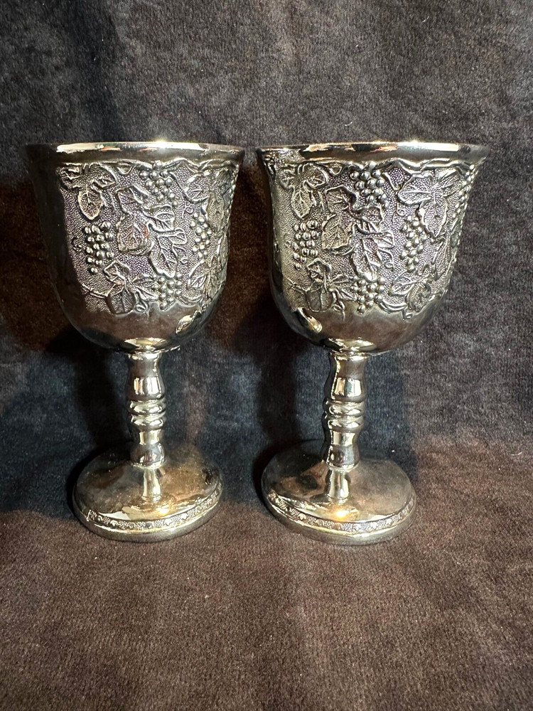 Vintage Silverplate Grapevine Embossed Wine Goblets