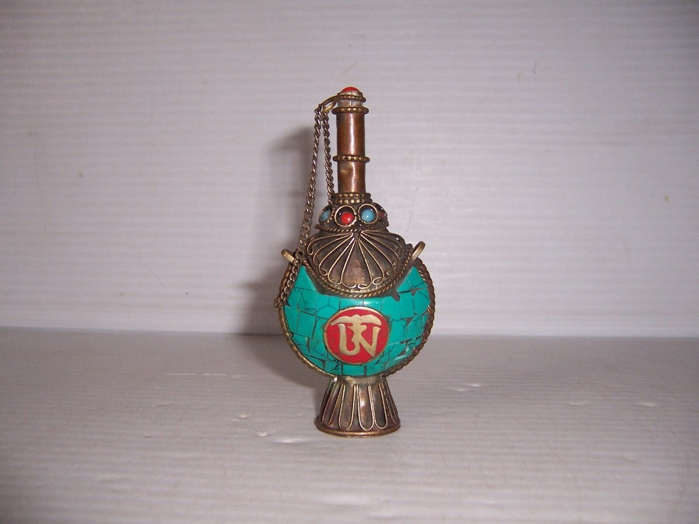 Vintage Persian Snuff Bottle with Turquoise