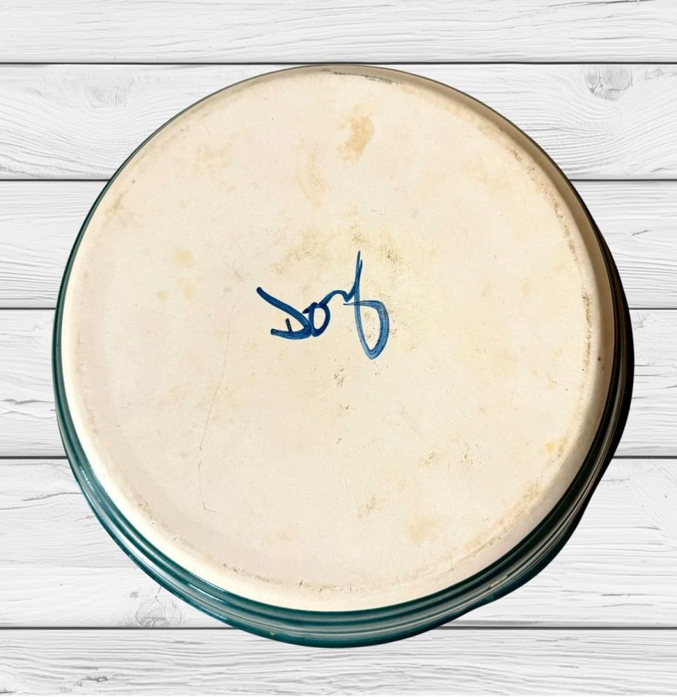 Teal Ceramic Chips & Dip Serving Bowl Abstract Design 10" Diameter