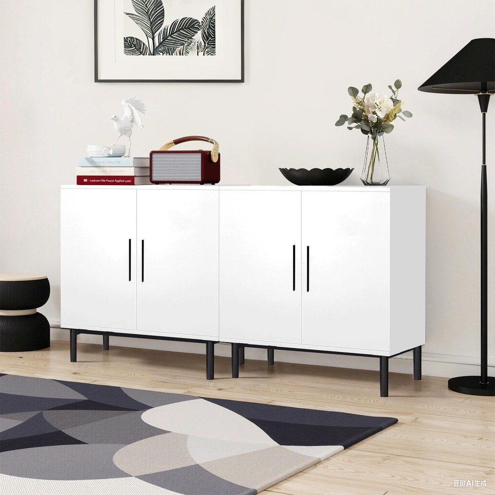 Sideboard Buffet Cabinet with Storage, Modern Wood Versatile Coffee Bar Conso...