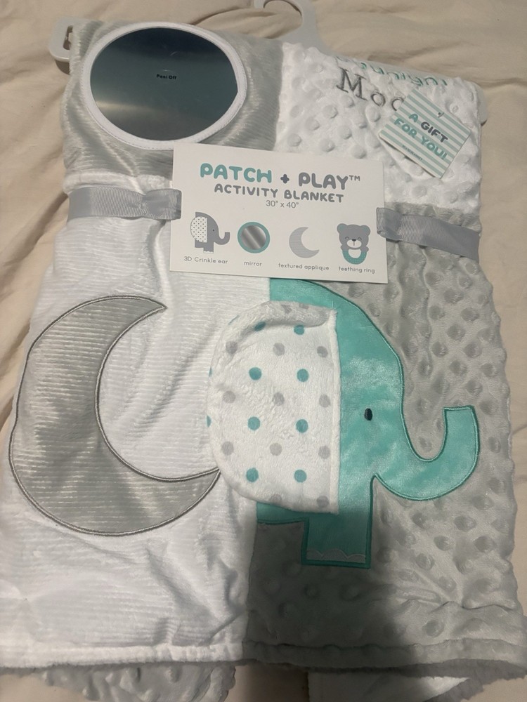 Patch + Play Sensory Activity Blanket 30x40 Bear Elephant Teething Ring