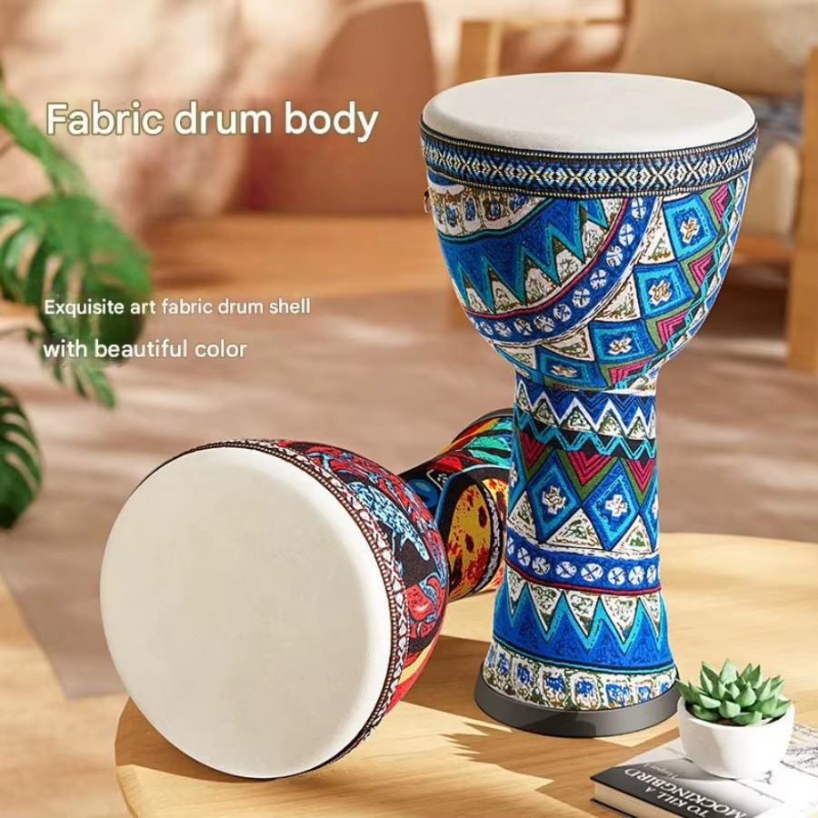 8-Inch African Djembe Hand Drum Goatskin Surface Shoulder Strap Percussion