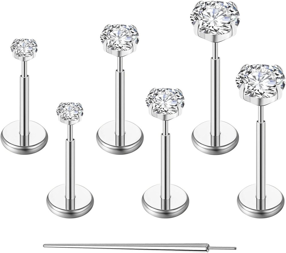 20G Flat Back Earrings Stud G23 Titanium Threadless Tragus Labret Cartilage L...