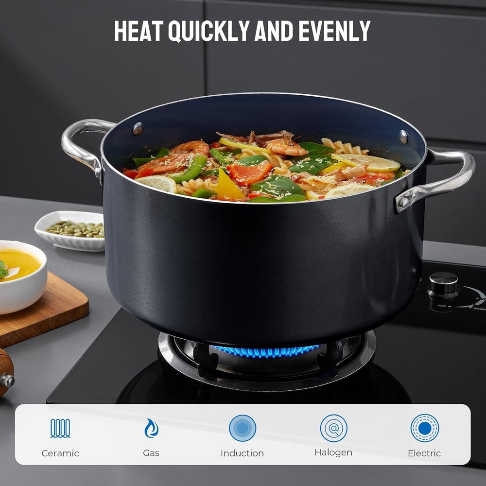 Induction Cookware Set 6-Piece, Stackable Kitchen Cooking Pots Set, 6qt 4.8qt &