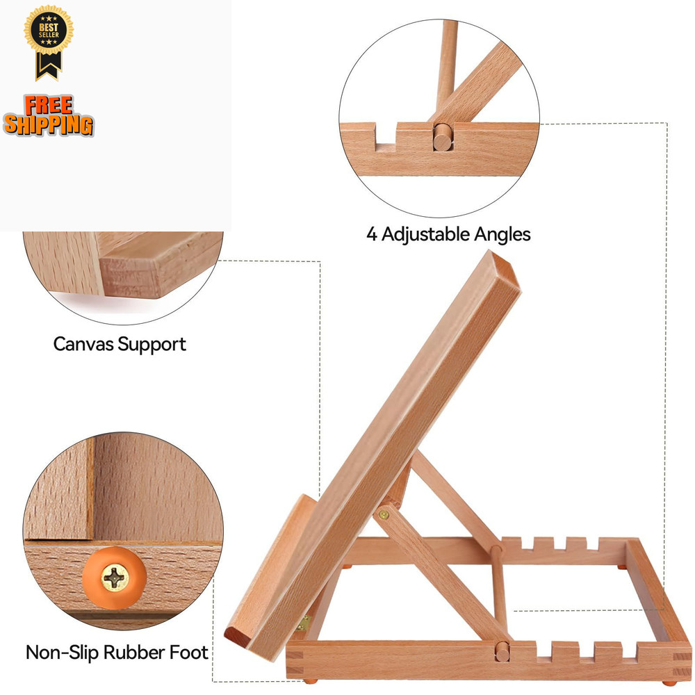 Tabletop Easel A3 Painting with Smooth Surface, Adjustable Angle Wood