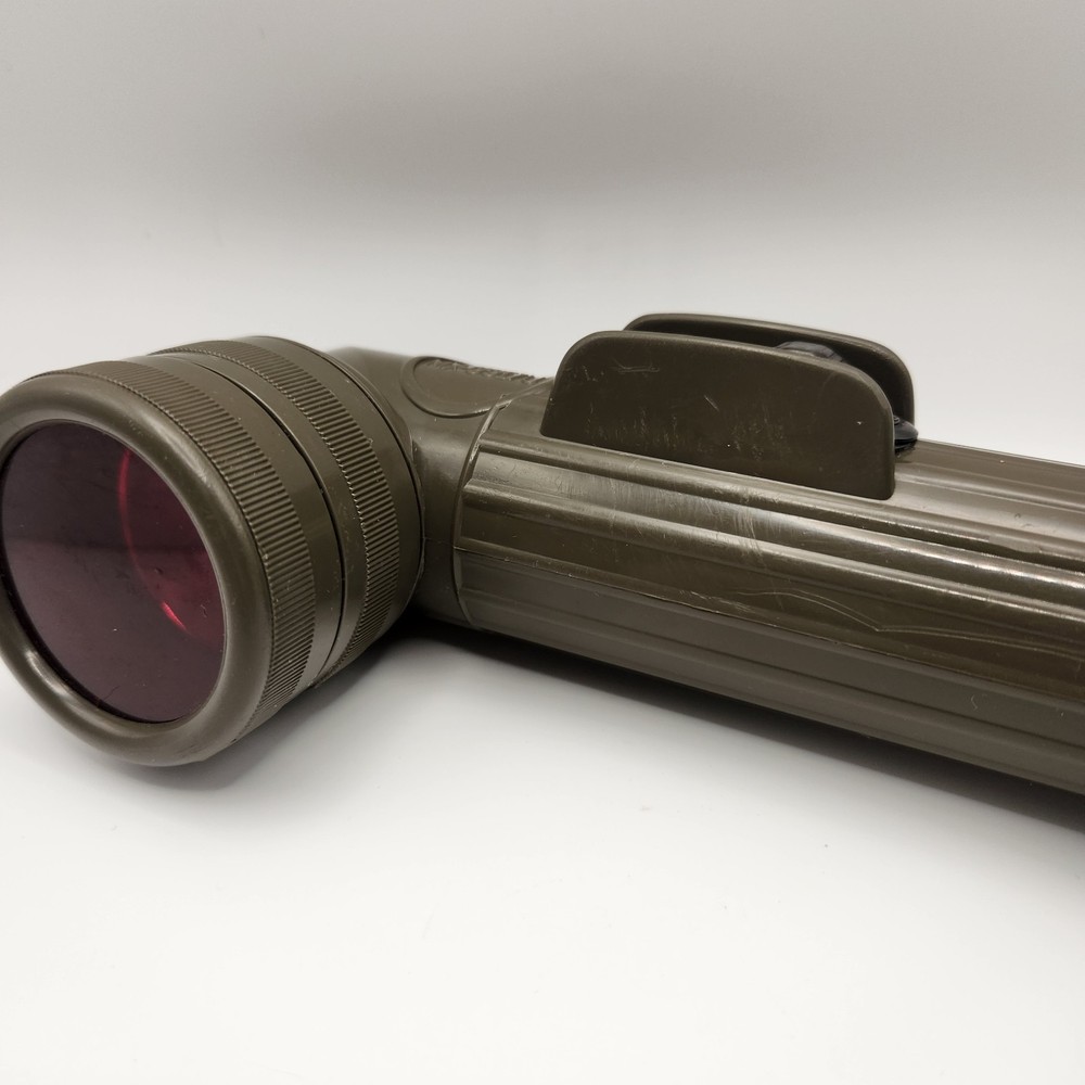 US Army Fulton MX-991U Angle Head Handheld Flashlight Removable Red Filter Works