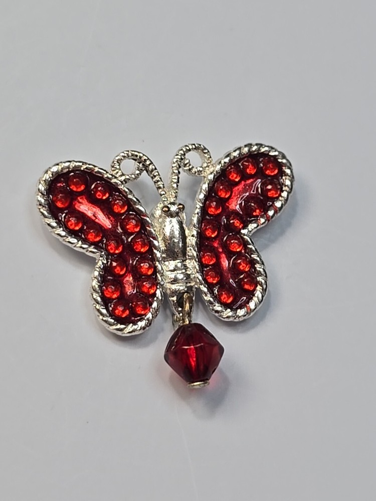 AVON Lapel Pin Red Butterfly Dangling Bead