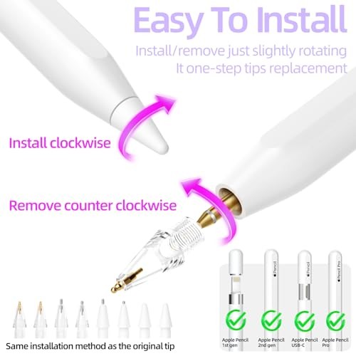 8 Pack Upgraded Replacement Tips for Apple Pencil Pro/USB-C/2nd Lavender