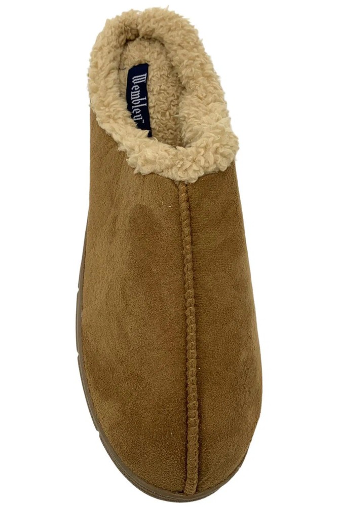 Wembly Men's Sherpa Lined Microsuede Mule Slippers Chesnut