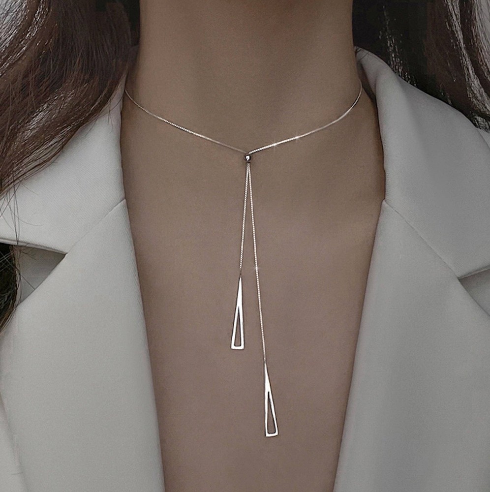 Sterling silver Geometric triangle pendant necklace