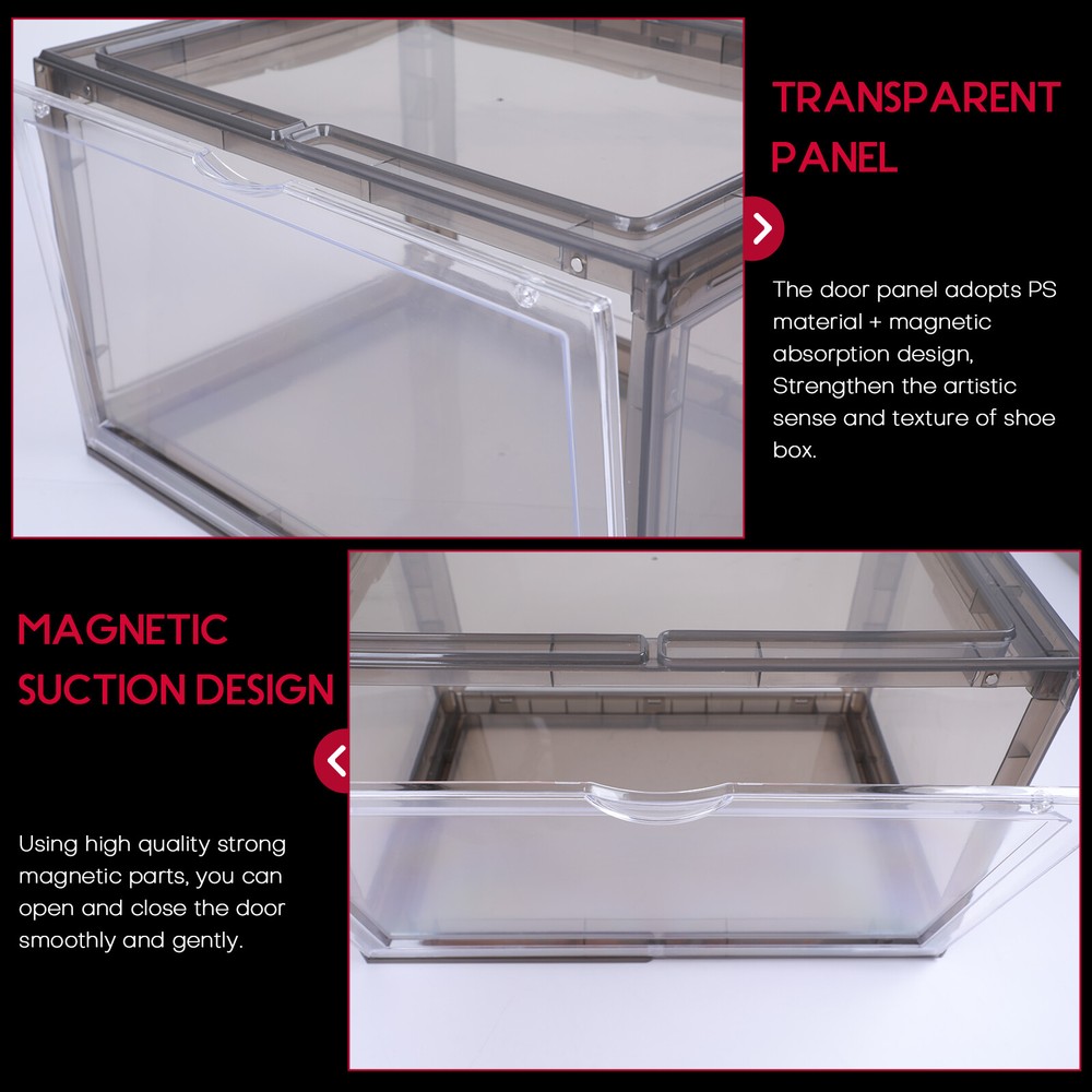 4X Magnetic Drop Side Shoe Box Stackable Shoes Sneaker Storage Container For AJ